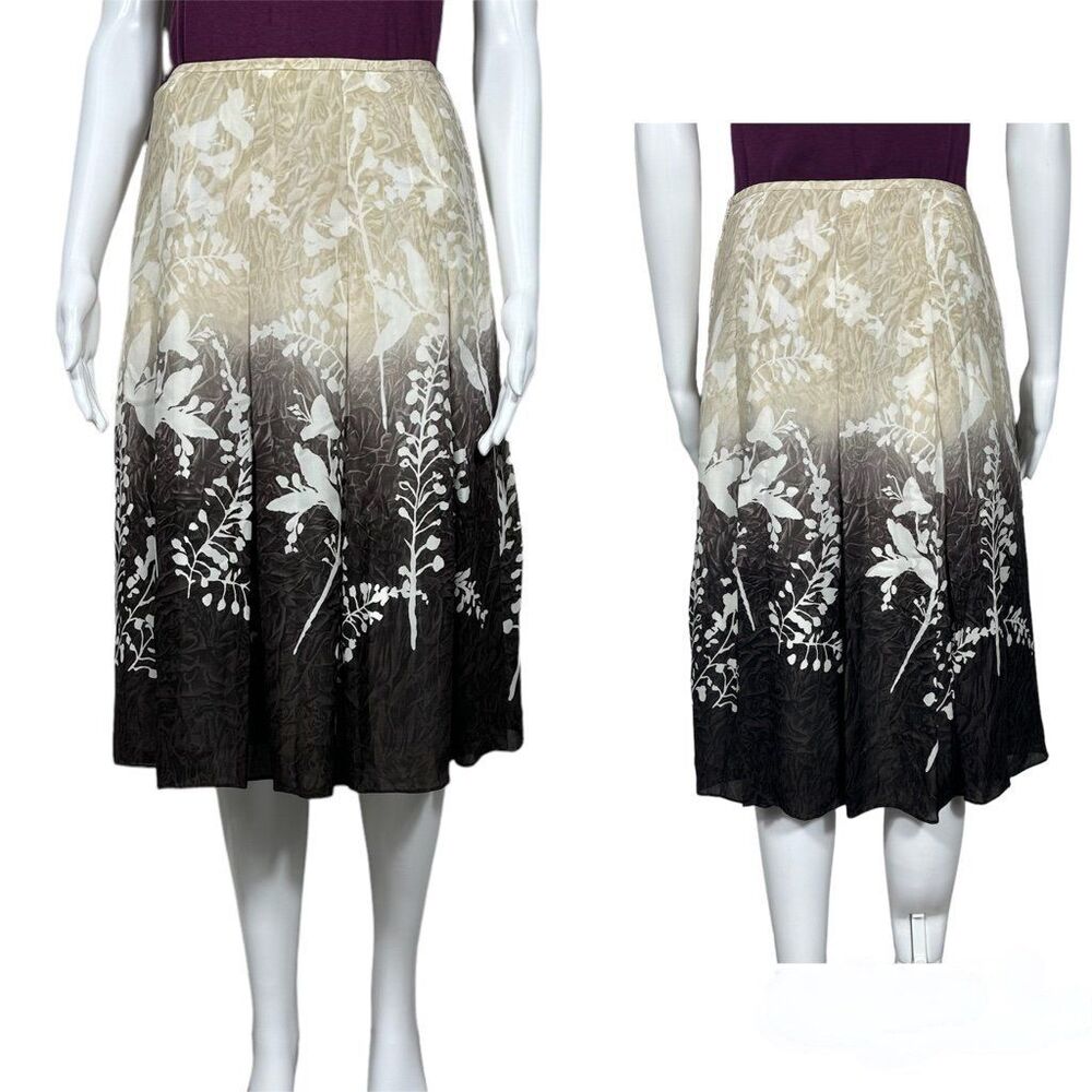 LINDA ALLARD ELLEN TRACEY Ombre 100% Silk Floral Pleated Lined Skirt Size 2